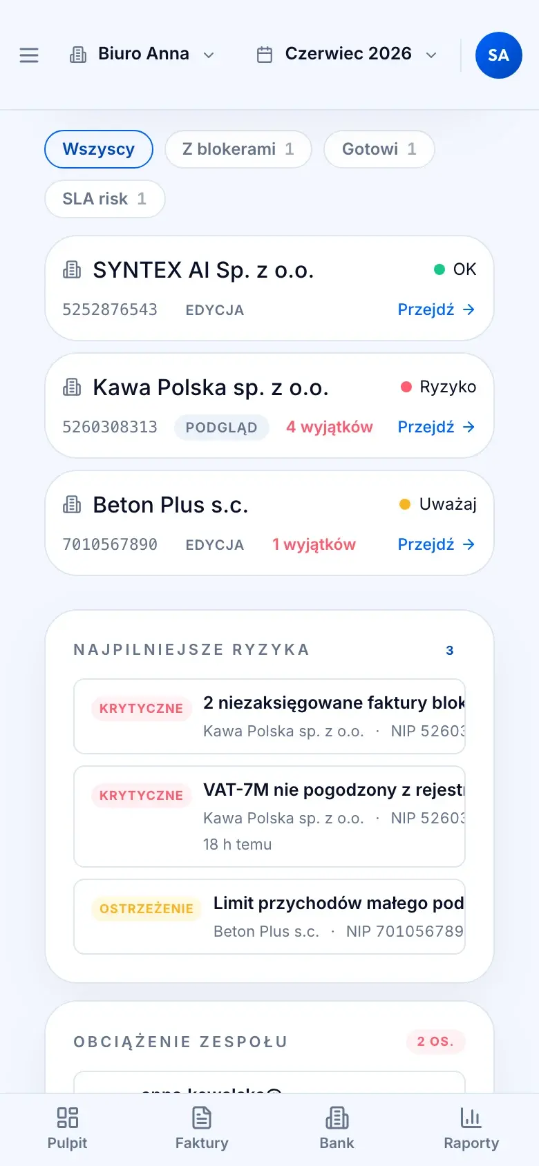 saldomat na telefonie — biuro wybiera firmę z portfela klientów